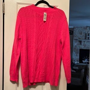 Long sleeve pink cable sweater